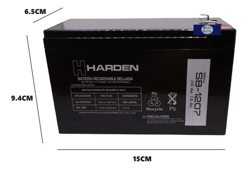 Batería Sellada Recargable Harden Sb-1207 12 Volts 7 Amperes