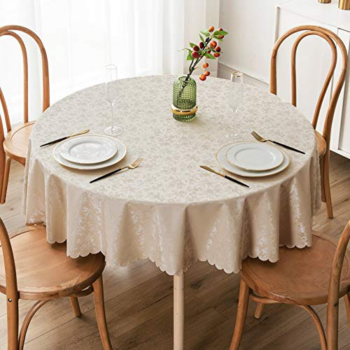 Mantel De Vinilo Circular Impermeable Diseño Floral Beige