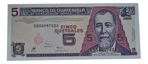 Billetes Mundiales : Guatemala  5 Quetzales  Año 1998 