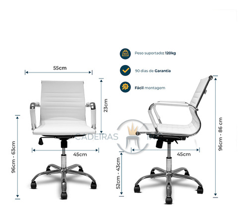Cadeira De Escritório Design Escritório Stripes Diretor Secretária Com Regulagem Brancas