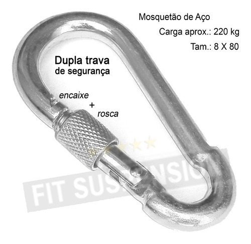 02 Mosquetão De Ferro De Engate Rápido Com Trava Rosca Ótimo