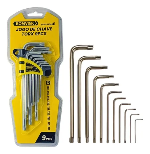 Chaves Torx 9 Peças Alien T10 T15 T20 T25 T50 Profissional