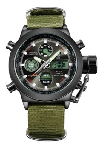  Reloj Hombre Goldenhour Militar Correa Nylon - Verde 