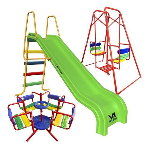 Combo Infantil Calesita + Tobogan 4 Escalones Pvc + Hamaca