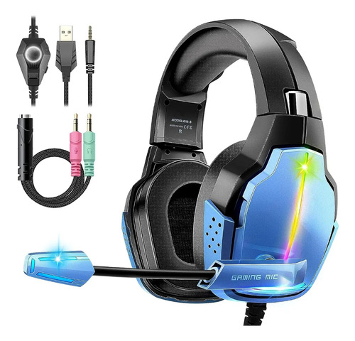 Auriculares Gamer Azul Y Negro