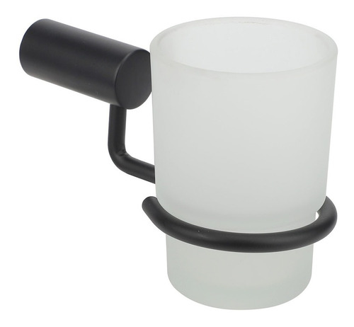 Accesorio Baño Vaso Vidrio Esmerilado Y Soporte Negro 