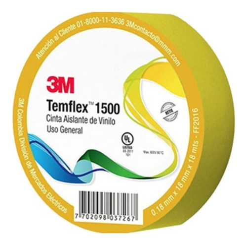 Cinta Aislante 3m Temflex 10mt Color Amarillo X 10 Unidades