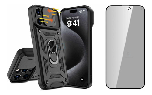 Carcasa Armor Para iPhone 15 Pro Max+ Lamina Anti Espía