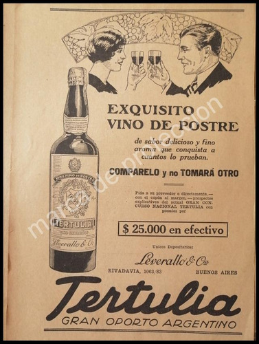 Cartel Publicitario Retro Oporto Argentino. Tertulia 1927 2