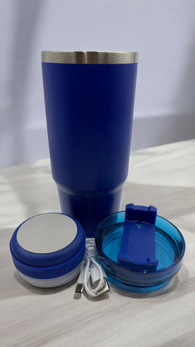 Termo Con Bocina Bluetooth Bebida Fría/caliente Vaso 900ml Azul Liso