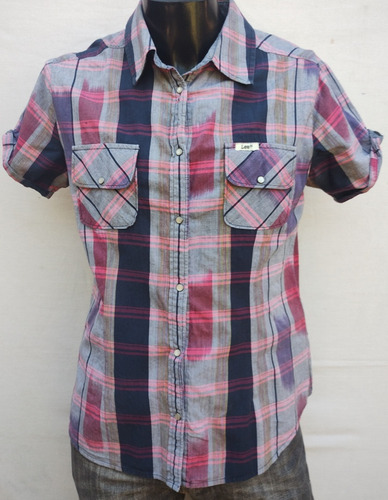 Camisa Lee Talle S A Cuadros Rosa Azul Y Gris 