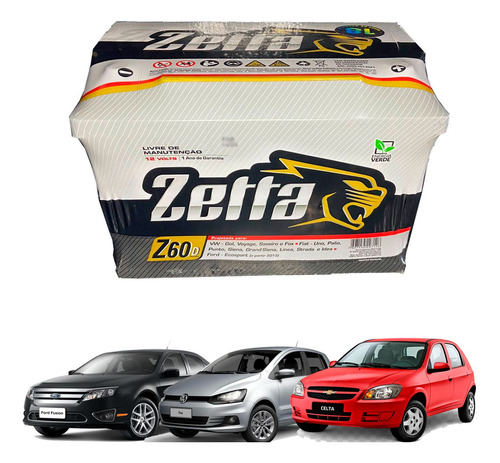 Bateria Zetta 60ah Ford Fusion Gasolina 2.0/2.5 Ford Ka 1.0