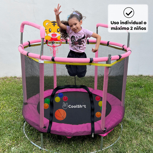 Brincolin Infantil Trampolin Para Niños Brincolin 1.40 M Lona de salto Negro Cobertor de resortes Rosa
