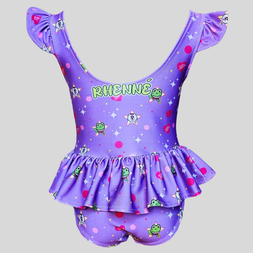 Traje De Baño Completo Niña Ropa Playa Rene Lara Rhenne Lila Full Print M 5-6 Años