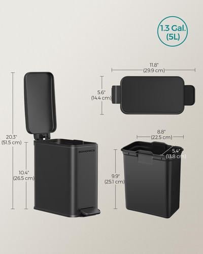Bote De Basura Songmics De Acero Inoxidable De 5 Litros Con