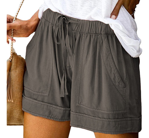 Pantalon Corto Casual Cintura Elastica Para Mujer Color Gris