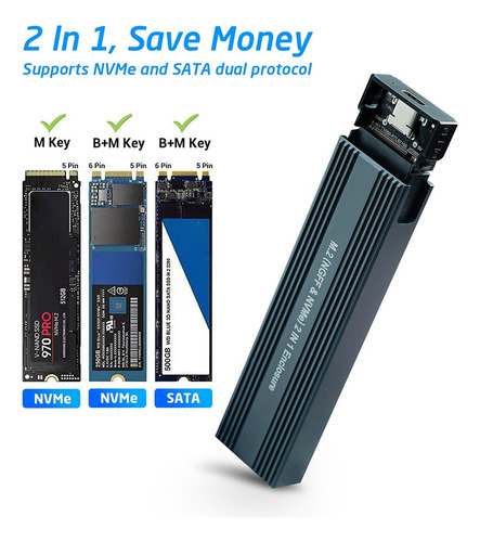 Carcasa De Disco Duro Ssd M.2 Nvme A Usb 3.1 Adaptador Pc