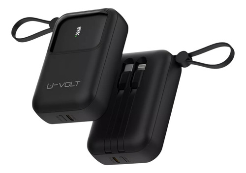 Power Bank Batería Portátil 10000mah Carga Rápida 22.5w Con 3 Cables Incorporados Tipo C Iph Usb Pantalla Digital U-volt Cargador Compatible Con iPhone Samsung Motorola Xiaomi Huawei Color Negro