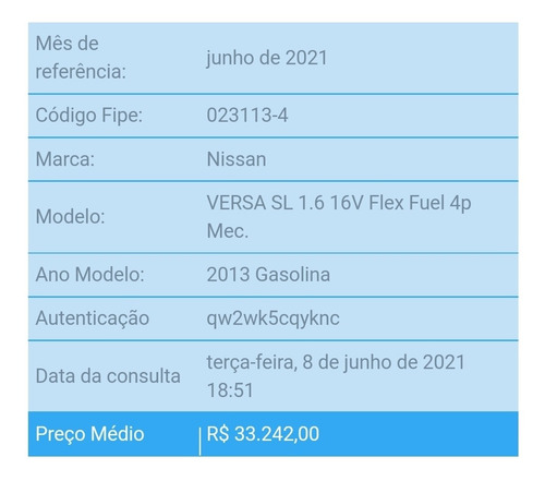 Nissan Versa 2013 1.6 16v Sl Flex 4p