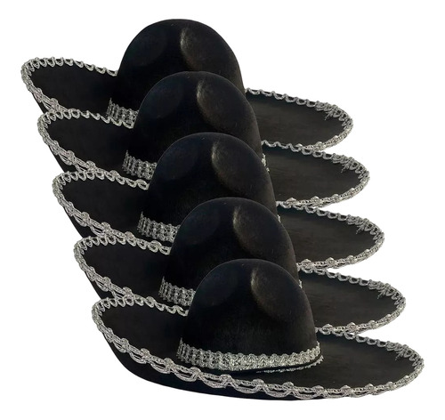 Kit 7 Chapéu De Tequileiro Sombrero Mexicano Imediato Cor Preto