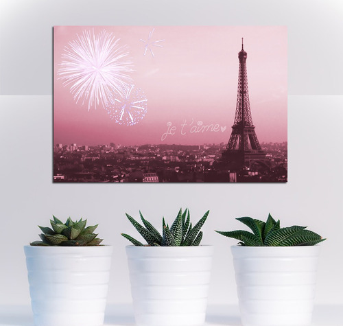 Vinilo Decorativo 60x90cm Paris Amor Je T'aime Pink Ciudad