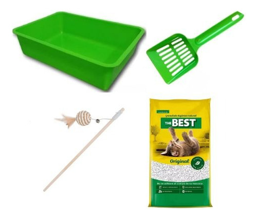 Bandeja Sanitaria Gatos 41cmx30cmx10cm+piedra+pala+juguete Verde