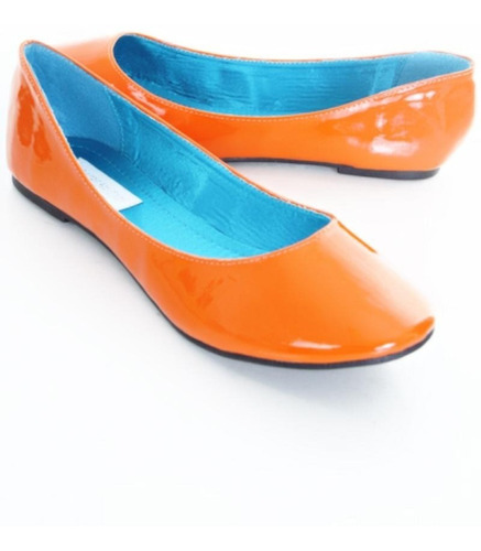 Zapato Ballerina N°38,5 Ecocuero Charol Naranja  Imp. Usa