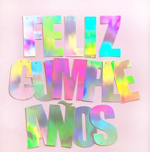 Imagen 2 de 5 de Guirnalda Banderin Feliz Cumpleaños Iridiscente Grande 3metr