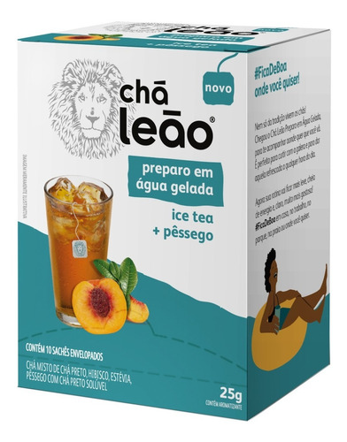 Imagem 1 de 3 de Chá Leão Água Gelada - Ice Tea E Pêssego 10 Sachês