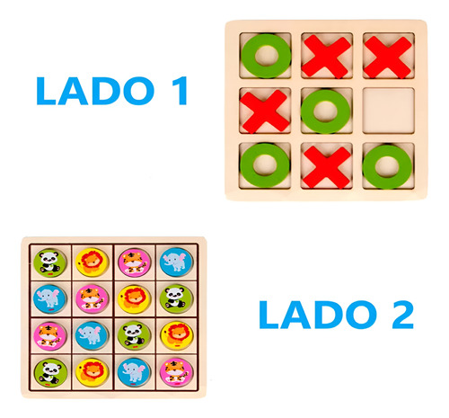 Juego Madera 2en1 Didáctico Sudoku Animales Tic Tac Toe -234