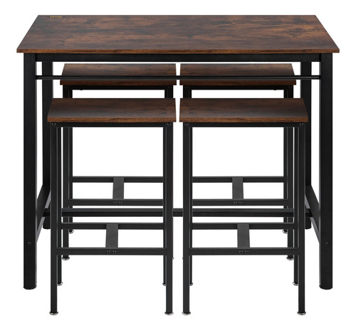 Juego De Mesa + 4 Sillas De Madera Bar Restaurante 4 Bancos