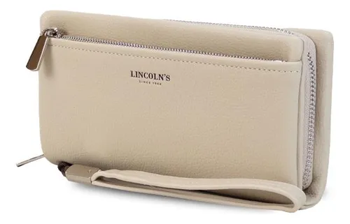Billetera Con Cierre Tarjeteros Correa De Mano Dama Lincolns Color Manteca