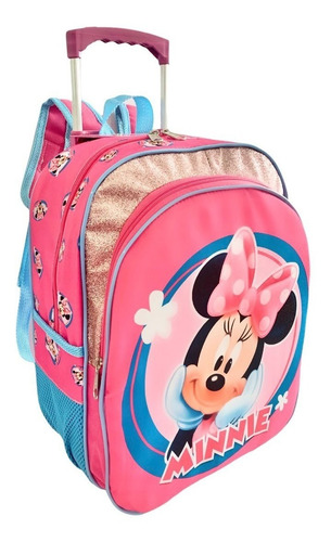 Imagem 3 de 10 de Kit Mochila Infantil Minnie Mouse Lisa M Rodinhas Menina F5