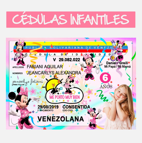 Cédula Infantil Diseño Minnie Boutique, Juguetes Para Niños