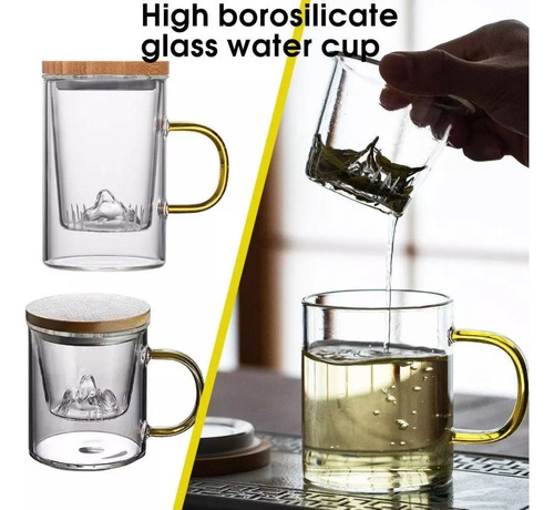 Xícaras De Chá De Vidro Com Tampa Copo De Água 350/500ml Par