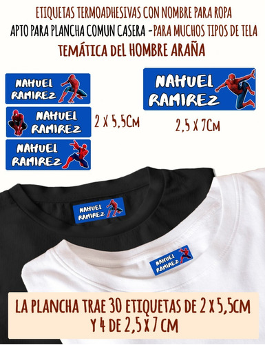 34 Etiquetas Termoadhesiva Nombre Hombre Araña  Ropa Escuela