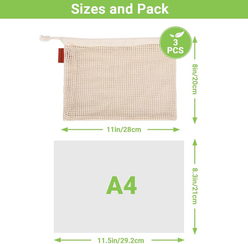 Bolsas Reutilizables De Malla 11 X 8 Pulgadas Paquete De 3