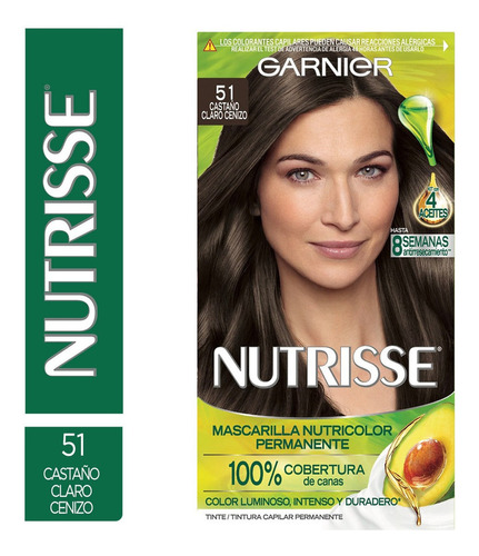 Kit Tinte Garnier  Nutrisse regular clasico Mascarilla nutricolor permanente tono 51 castaño claro ceniza para cabello