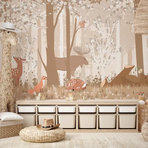 Mural Infantil Ploteo Vinilo Bosque Arboles Animales Mui91