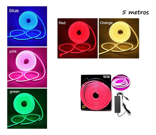 Cinta Led De Neon Flexible 5 Metros Con Transformador
