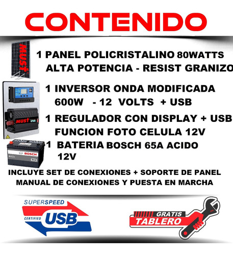 Imagen 2 de 10 de Kit Solar Completo Must Autoinstalable 600w Panel Bateria