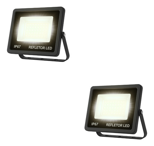 Kit 2 Refletor Led 300w Ip67 Potência Para Fachadas Preto Branco-frio