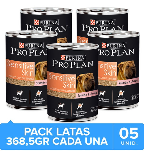 Alimento Pro Plan Lata Sensitive Skin Salmón 368.5g Pack 5un