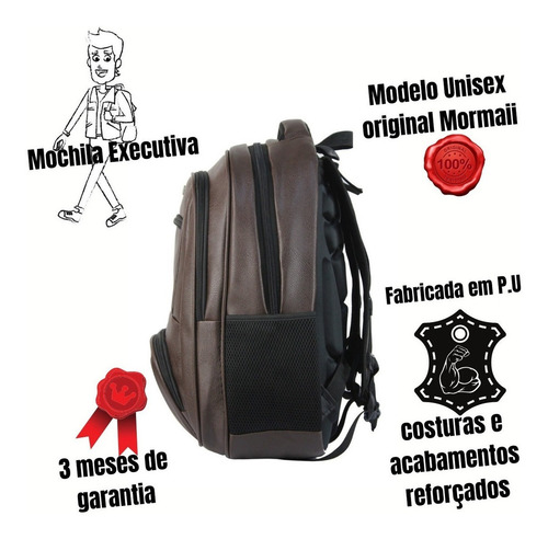 Imagem 3 de 5 de Mochila Trabalho De Couro Marrom Notebook Reforçada Mormaii