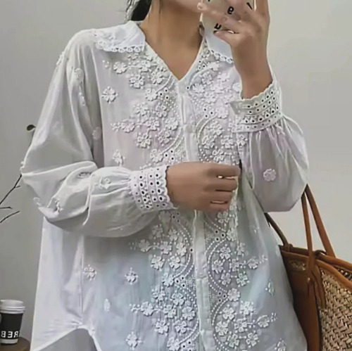 Camisa Importada Matilda Brodery Y Flores Aplicadas De Mujer