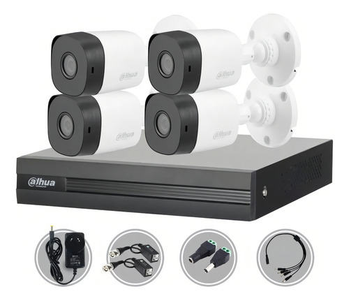 Kit Seguridad Dahua Dvr 8ch + 4 Camara Infrar 1080p + Balun Color Blanco