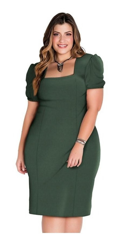 Vestido Midi Manga Bufante Princesa Plus Size Elegante 