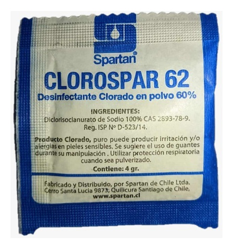 Clorospar 62 - Desinfectante Clorado En Polvo 60% (4 Gr.)
