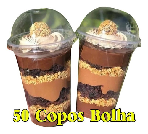 50 Copo Pp Tampa Bolha Sem Furo 440ml Descartável Felicidade