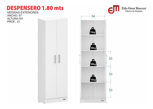 Despensero Organizador Mueble De Cocina Mosconi 1,80 Mts. Color Carvalho Mezzo Frente Blanco